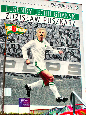 Jalkapallojoukkueen mainos Gdanskissa, Puola