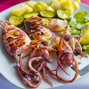 Grillattua mustekalaa